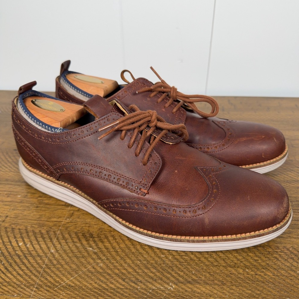 Cole Haan Shoes Mens 10.5 Brown Leather Wingtip Grand OS Neoprene Lined Dress